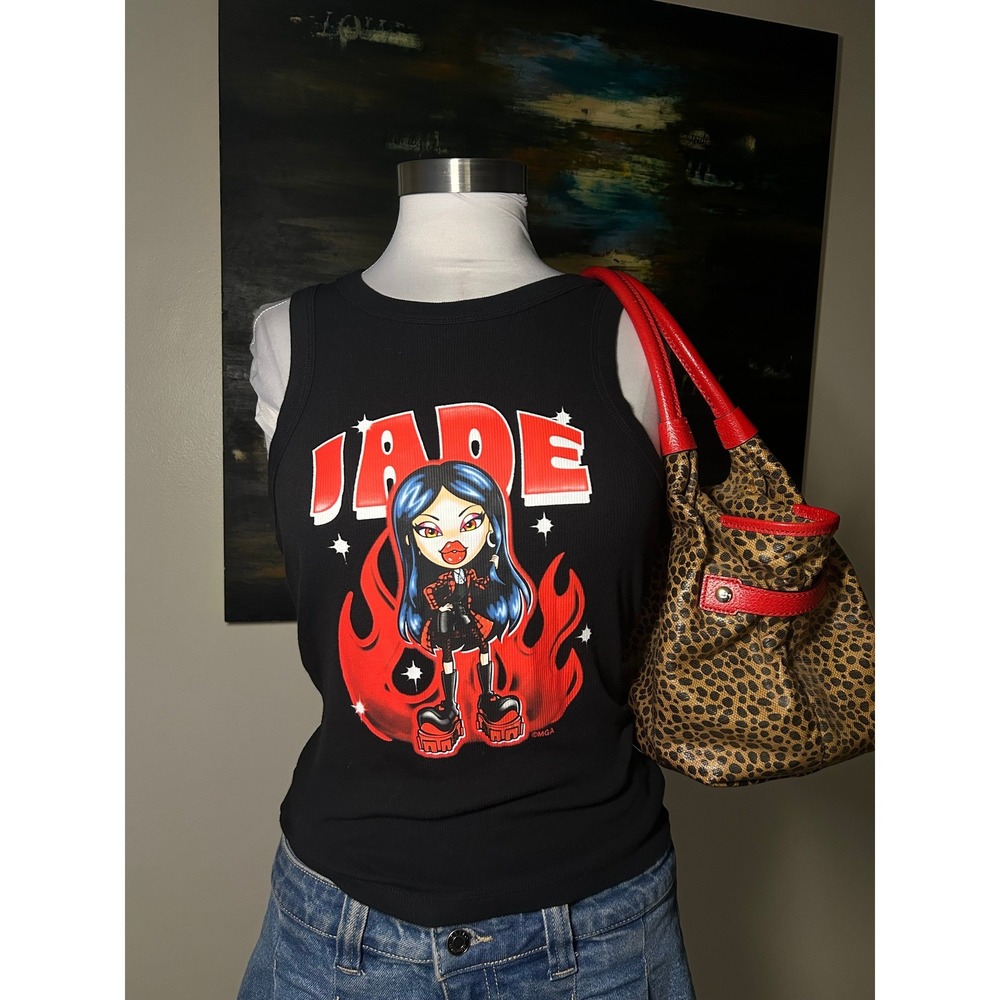 Y2K Bratz Tank Top Small Black Jade Flame Graphic